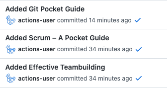 Screenshot of GitHub commits by Actions User